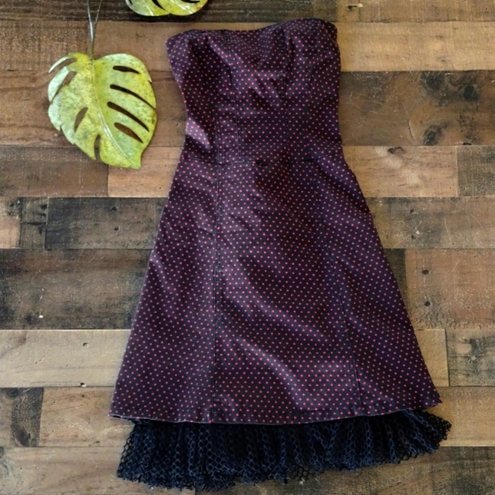 Tripp NYC Black/Red Polka Dot Strapless Corset Dress Size XS